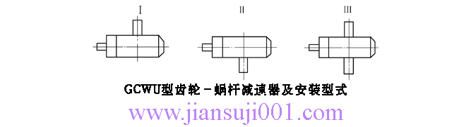 GCWU100、GCWU125、GCWU160、GCWU200、GCWU250、GCWU315、GCWU355、GCWU400、GCWU450、GCWU500、型低速級蝸桿在蝸輪之下的齒輪-蝸桿減速器的裝配形式與主要尺寸（JB/T7008-1993）