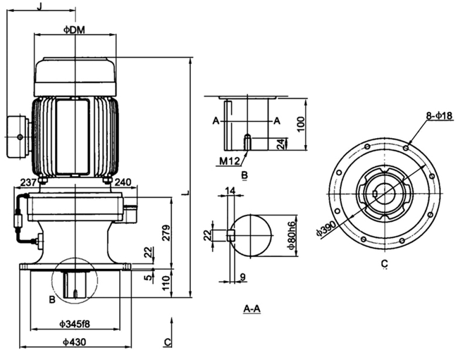 TVM-818擺線針輪減速機(jī)外形及安裝尺寸