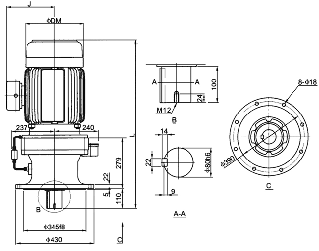 TVM-819擺線針輪減速機(jī)外形及安裝尺寸
